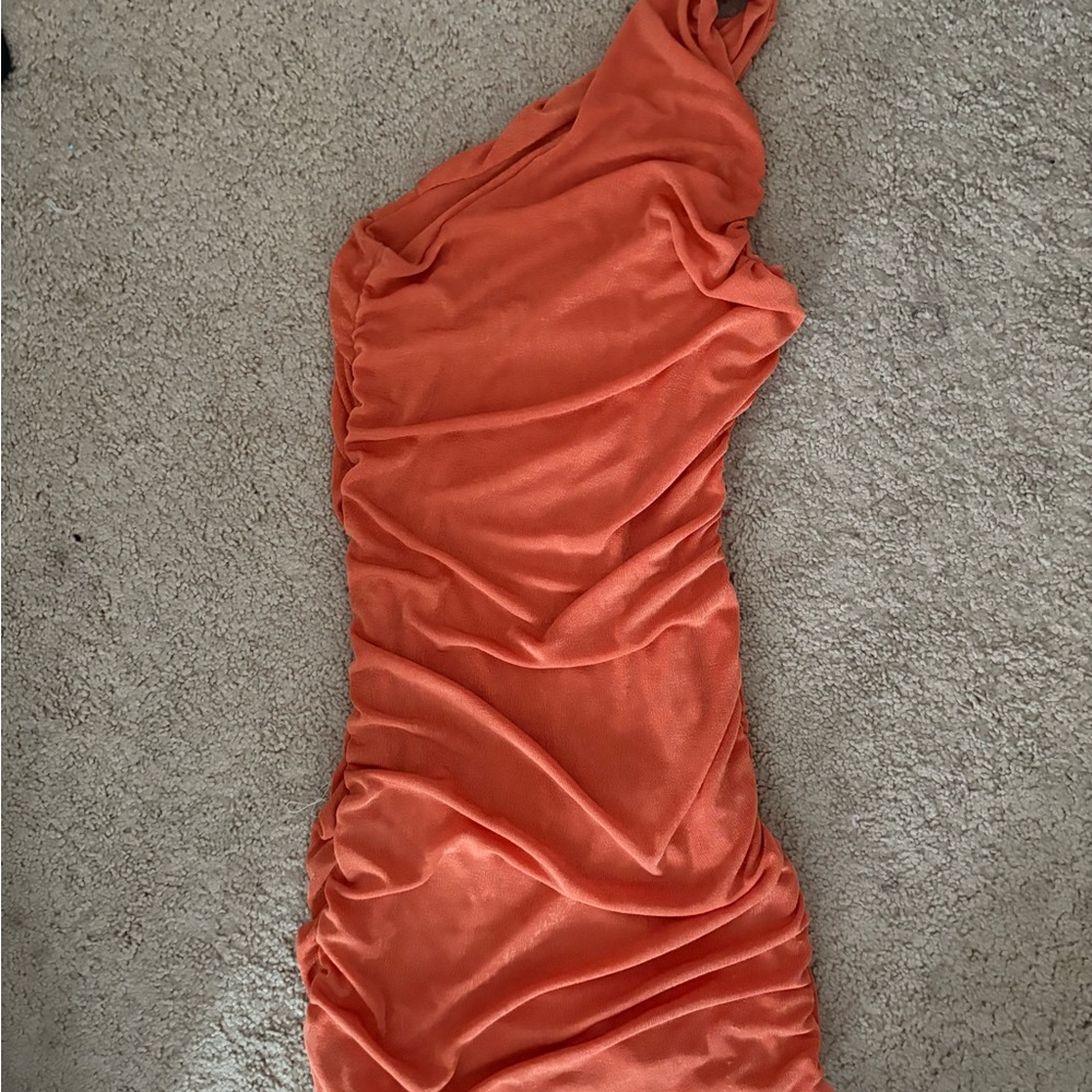 Orange One Shoulder Mini Dress - Picture 2 of 2